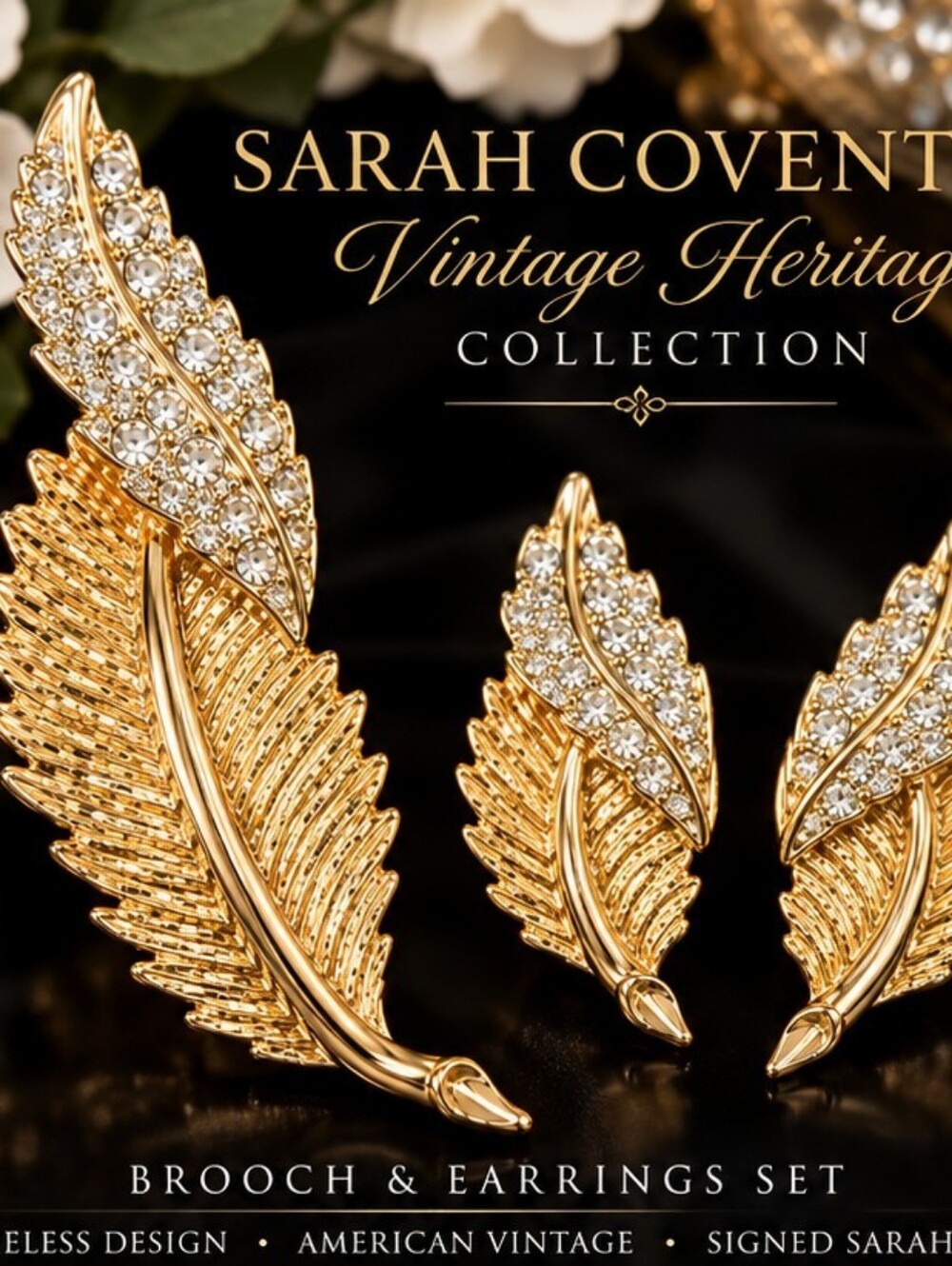 Vintage Sarah Coventry Rhinestone Wheat Brooch Clip Earrings Set